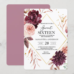 Elegant Gold Lijst Floral Red & Roze Kaart