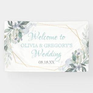 Elegant Gold Lijst Greenery Dusty Blue Wedding Spandoek
