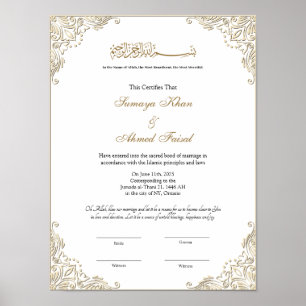 Elegant gold lijst Muslim nikkah certificate Poster