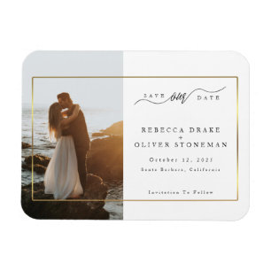 Elegant Gold Lijst Photo Wedding Save the Date Magneet
