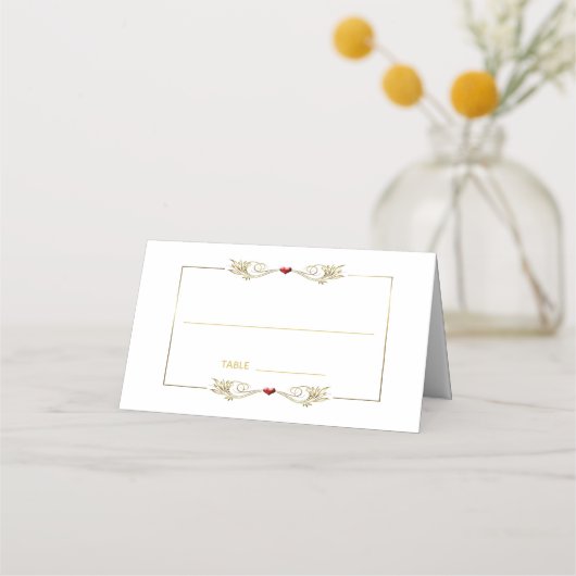Elegant Gold Lijst Red Heart Place Card (Voorkant)