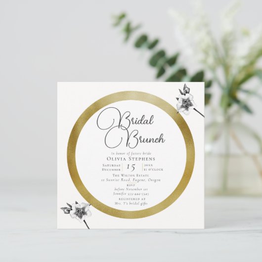 Elegant Gold Lijst Rozen Kerstmis Bridal Brunch Kaart (Staand voorkant)