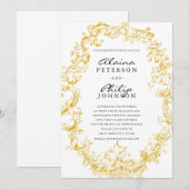 Elegant Gold Lijst Wedding Invitation Sjabloon Kaart (Voorkant / Achterkant)