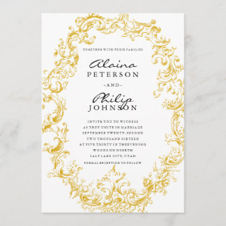 Elegant Gold Lijst Wedding Invitation Sjabloon Kaart