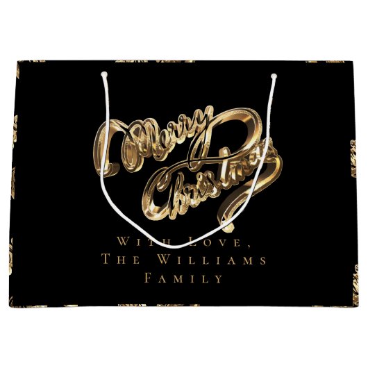 Elegant Gold look Script Black Merry kerst Groot Cadeauzakje (Voorkant)