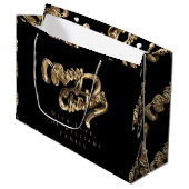 Elegant Gold look Script Black Merry kerst Groot Cadeauzakje (Voorkant Gekanteld)