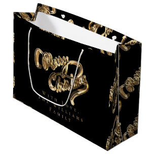 Elegant Gold look Script Black Merry kerst Groot Cadeauzakje