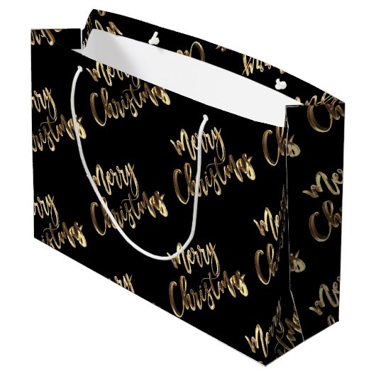 Elegant Gold look Script Black Merry kerst Groot Cadeauzakje (Achterkant Gekanteld)