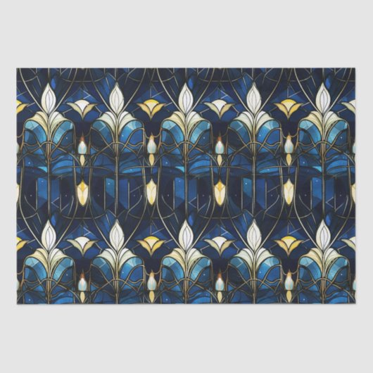 Elegant Gold Lotus Faux Glas in lood Pattern Tissuepapier (Voorkant)