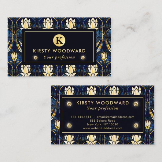 Elegant Gold Lotus Faux Glas in lood Pattern Visitekaartje (Voorkant / Achterkant)
