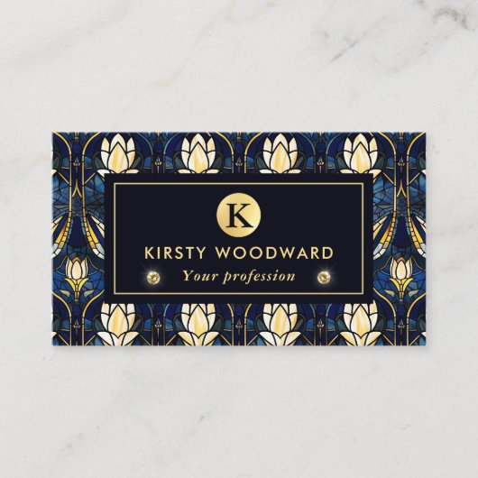 Elegant Gold Lotus Faux Glas in lood Pattern Visitekaartje (Voorkant)