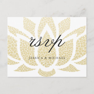 Elegant Gold Lotus Flower Custom Wedding RSVP Uitnodiging Briefkaart