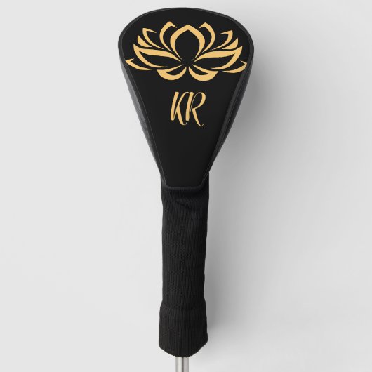 Elegant Gold Lotus Flower Zen Yoga Monogrammed Golfheadcover (Voorkant)