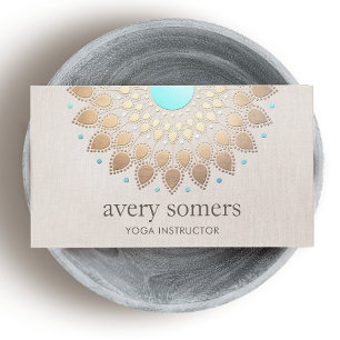 Elegant Gold Lotus Mandala Beige Linen Kijk uit Visitekaartje