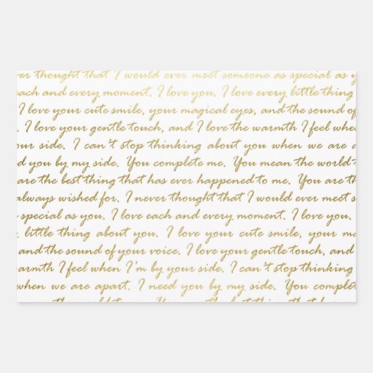 Elegant Gold Love Modern Script Typography Weddens Inpakpapier Vel (Voorkant)