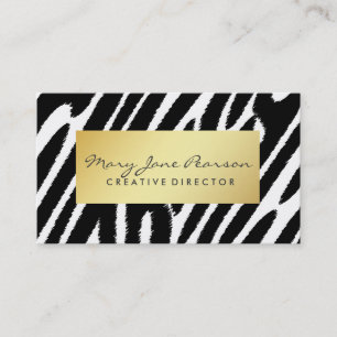 Elegant Gold Luxe Black White Zebra Pattern Visitekaartje