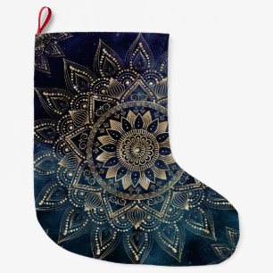 Elegant Gold Mandala Blue Galaxy Design Grote Kerstsok