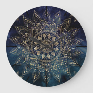 Elegant Gold Mandala Blue Galaxy Design Grote Klok