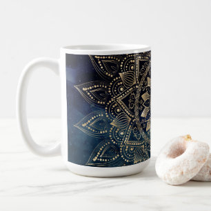 Elegant Gold Mandala Blue Galaxy Design Koffiemok