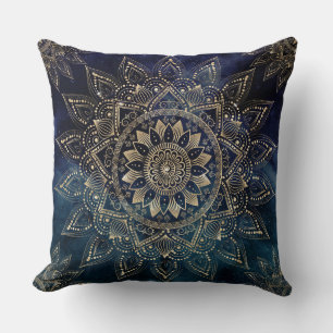 Elegant Gold Mandala Blue Galaxy Design Kussen