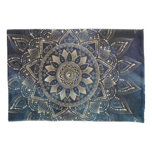 Elegant Gold Mandala Blue Galaxy Design Kussensloop