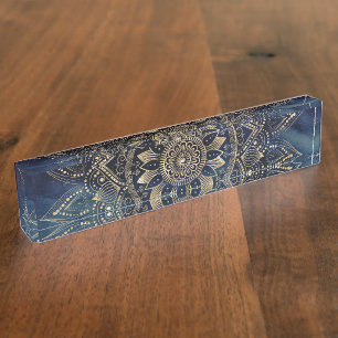 Elegant Gold Mandala Blue Galaxy Design Naambordje