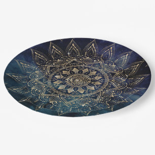 Elegant Gold Mandala Blue Galaxy Design Papieren Bordje