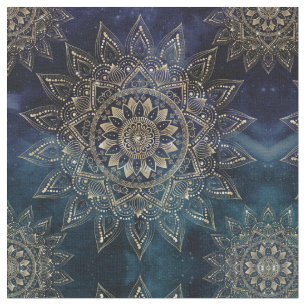 Elegant Gold Mandala Blue Galaxy Design Stof