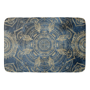 Elegant Gold Mandala Blue Whimsy Design Badmat