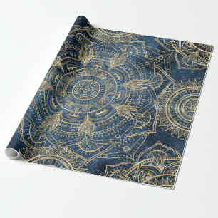 Elegant Gold Mandala Blue Whimsy Design Cadeaupapier