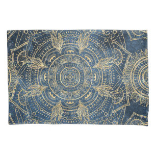 Elegant Gold Mandala Blue Whimsy Design Kussensloop