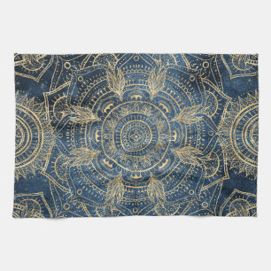 Elegant Gold Mandala Blue Whimsy Design Theedoek