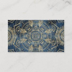 Elegant Gold Mandala Blue Whimsy Design Visitekaartje