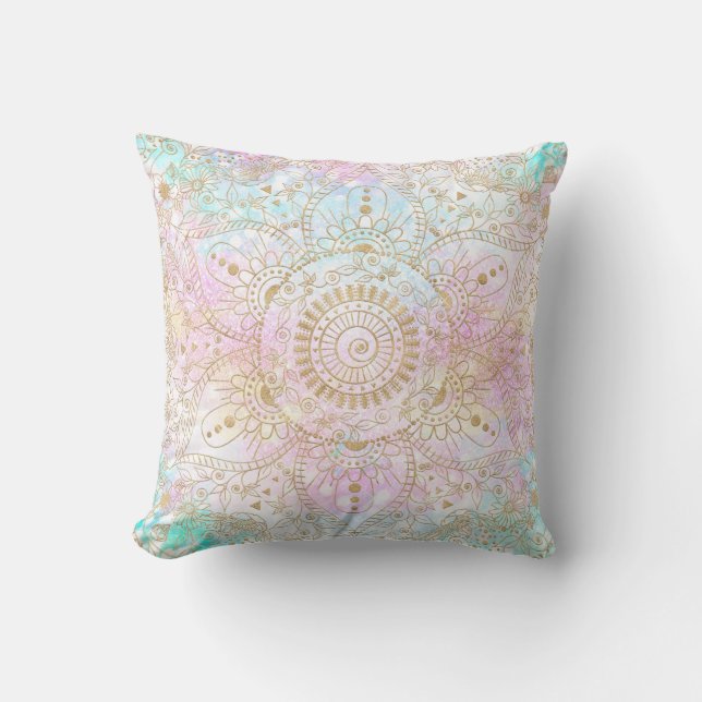 Elegant Gold Mandala en holografisch glitter desig Kussen (Voorkant)