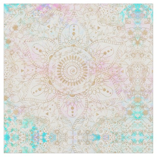 Elegant Gold Mandala en holografisch glitter desig Stof (Close Up)