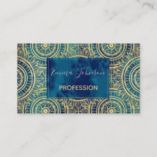 Elegant Gold Mandala Sunflower Blue Pattern Visitekaartje