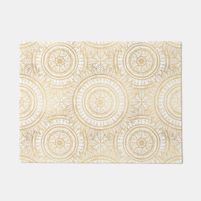 Elegant Gold Mandala Sunflower White Pattern Deurmat (Voorkant)