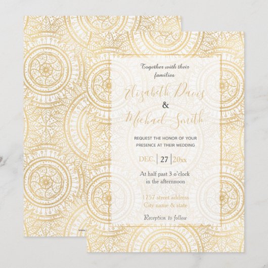 Elegant Gold Mandala Sunflower White Pattern Kaart (Voorkant / Achterkant)