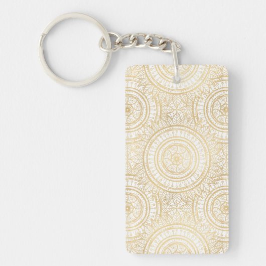 Elegant Gold Mandala Sunflower White Pattern Sleutelhanger (Voorkant)