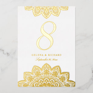 Elegant Gold Mandala Wedding Table Number Folie Uitnodiging