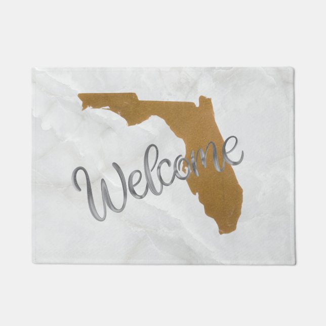Elegant Gold & Marble Florida State Map Welcome Deurmat (Voorkant)