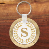 Elegant Gold Marble & Laurel Wreath Personalized Sleutelhanger (Achterkant)
