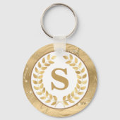 Elegant Gold Marble & Laurel Wreath Personalized Sleutelhanger (Achterkant)