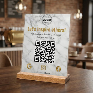 Elegant Gold Marble Modern Business QR Code Acryl Bord