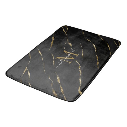 Elegant Gold Marble Monogram Calligraphy Script Badmat (Gekanteld)