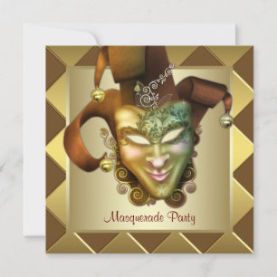 Elegant Gold Mask Red Masquerade Party Kaart