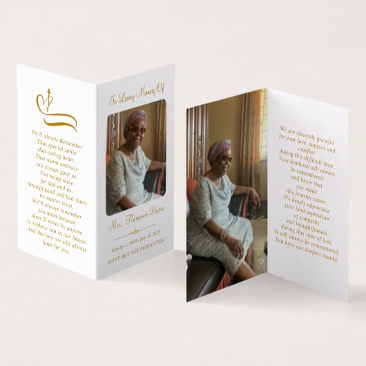 Elegant Gold Memorial Dossier photo carte de prièr (Inside and Outside)