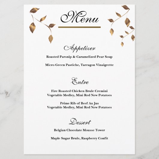 Elegant Gold, Menu Mariage noir (Devant)