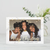 Elegant Gold Merry - Aangepaste kerstfoto Feestdagenkaart (Staand voorkant)
