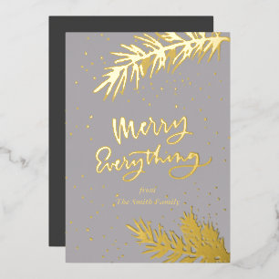 Elegant Gold Merry Alles Pine Bough on Grey Folie Feestdagenkaart